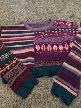 Cider Purple Multicolor Fair Isle Crewneck Sweater